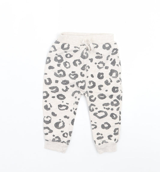 George Girls Grey Animal Print Cotton Jogger Trousers Size 9 Months  Tie