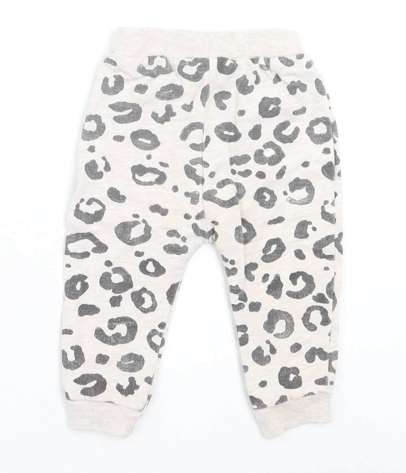 George Girls Grey Animal Print Cotton Jogger Trousers Size 9 Months  Tie