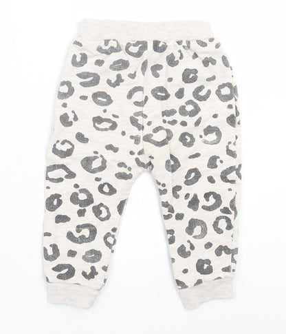 George Girls Grey Animal Print Cotton Jogger Trousers Size 9 Months  Tie