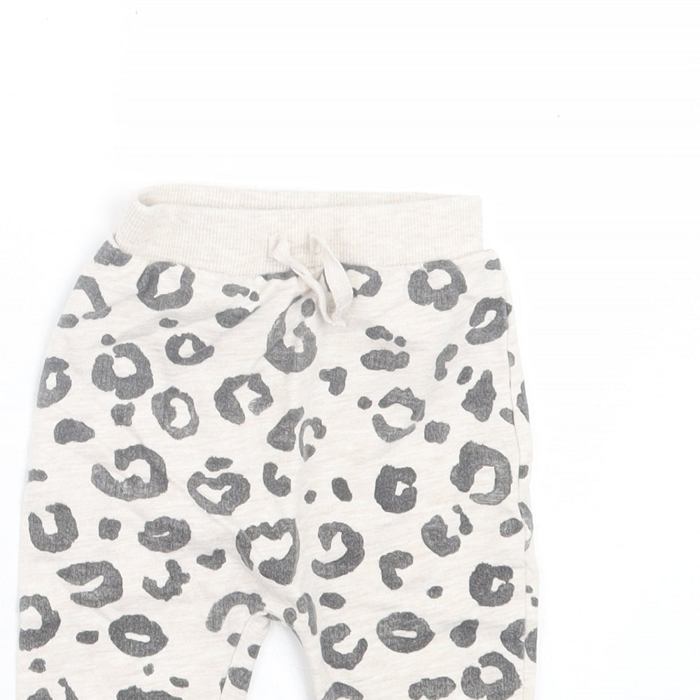 George Girls Grey Animal Print Cotton Jogger Trousers Size 9 Months  Tie