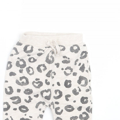 George Girls Grey Animal Print Cotton Jogger Trousers Size 9 Months  Tie