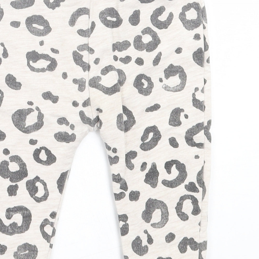 George Girls Grey Animal Print Cotton Jogger Trousers Size 9 Months  Tie