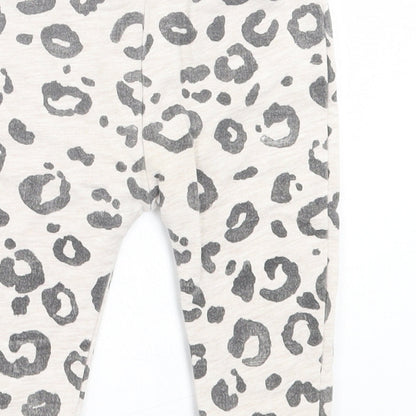 George Girls Grey Animal Print Cotton Jogger Trousers Size 9 Months  Tie