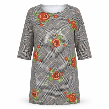 le mode Womens Grey Plaid Polyester A-Line  Size L  Crew Neck Pullover