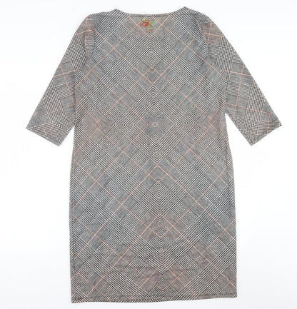 le mode Womens Grey Plaid Polyester A-Line  Size L  Crew Neck Pullover
