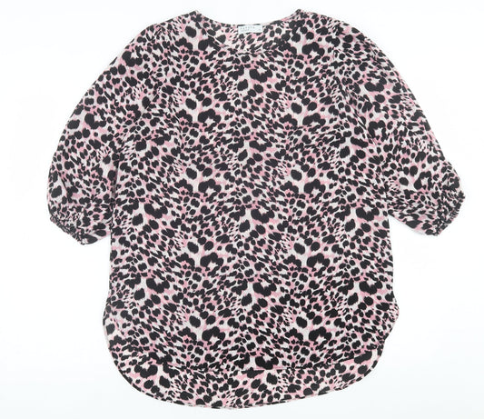 Papaya Womens Pink Animal Print Polyester Tunic T-Shirt Size 12 Crew Neck