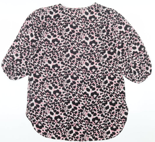 Papaya Womens Pink Animal Print Polyester Tunic T-Shirt Size 12 Crew Neck