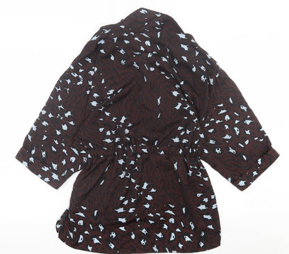 River Island Womens Brown Animal Print Polyester A-Line  Size 8  Collared Button