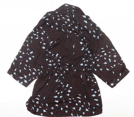 River Island Womens Brown Animal Print Polyester A-Line  Size 8  Collared Button