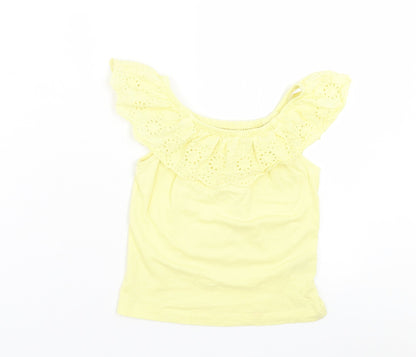Dunnes Stores Girls Yellow  Cotton Basic T-Shirt Size 7-8 Years Boat Neck Pullover