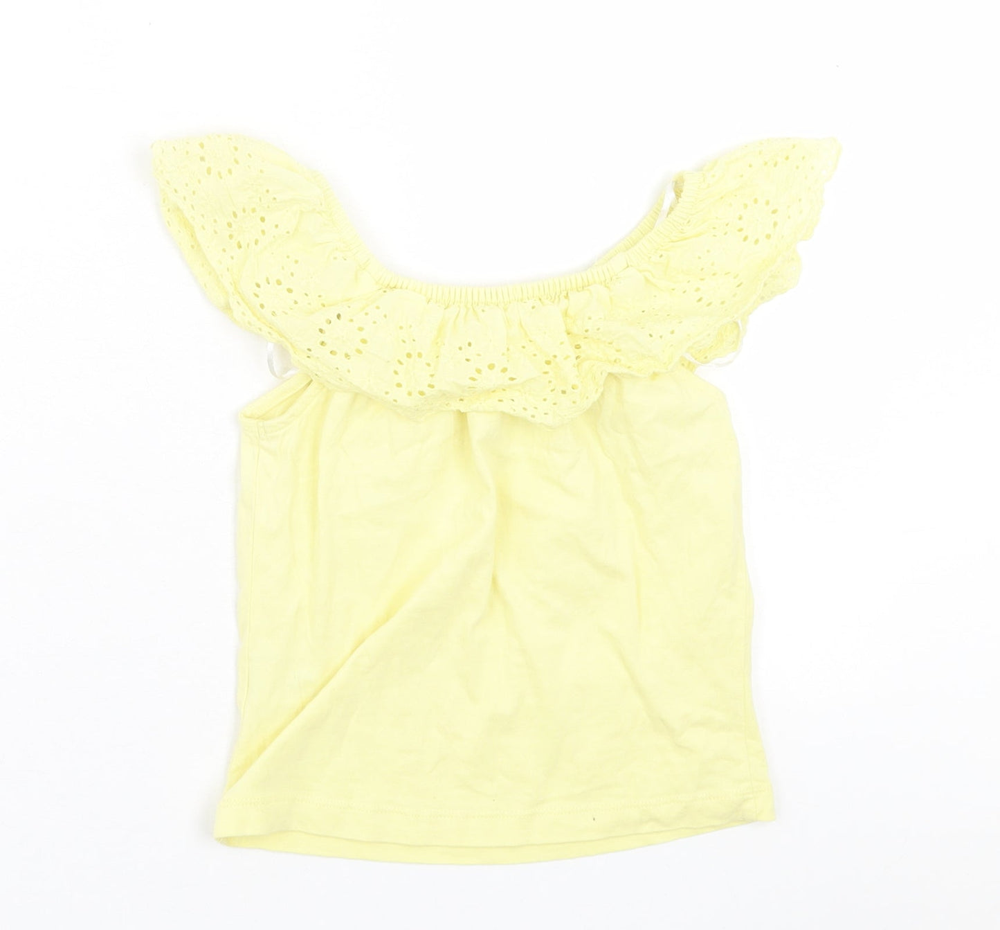 Dunnes Stores Girls Yellow  Cotton Basic T-Shirt Size 7-8 Years Boat Neck Pullover
