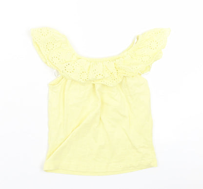 Dunnes Stores Girls Yellow  Cotton Basic T-Shirt Size 7-8 Years Boat Neck Pullover