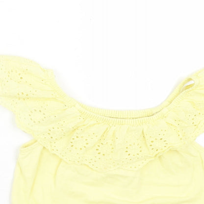 Dunnes Stores Girls Yellow  Cotton Basic T-Shirt Size 7-8 Years Boat Neck Pullover