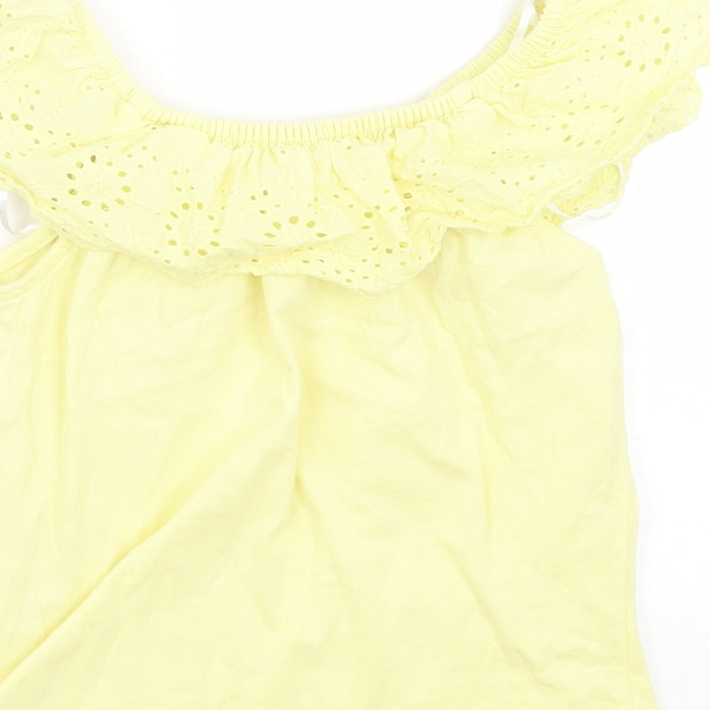 Dunnes Stores Girls Yellow  Cotton Basic T-Shirt Size 7-8 Years Boat Neck Pullover