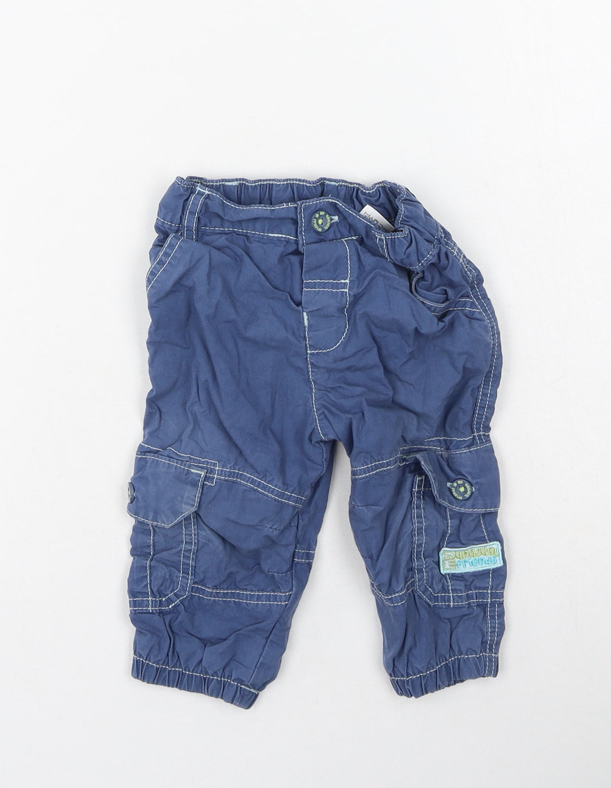 Marks and Spencer Boys Blue  Cotton Cargo Trousers Size 6-9 Months