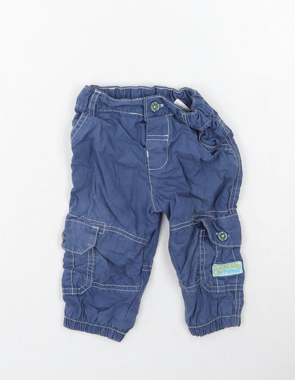 Marks and Spencer Boys Blue  Cotton Cargo Trousers Size 6-9 Months