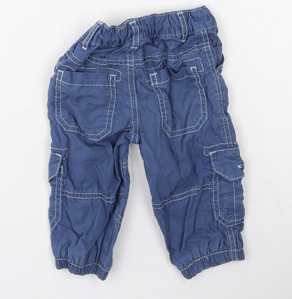 Marks and Spencer Boys Blue  Cotton Cargo Trousers Size 6-9 Months