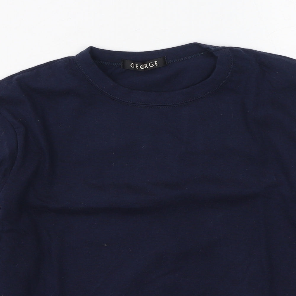 George  Boys Blue  Cotton Basic Casual Size 9-10 Years Round Neck