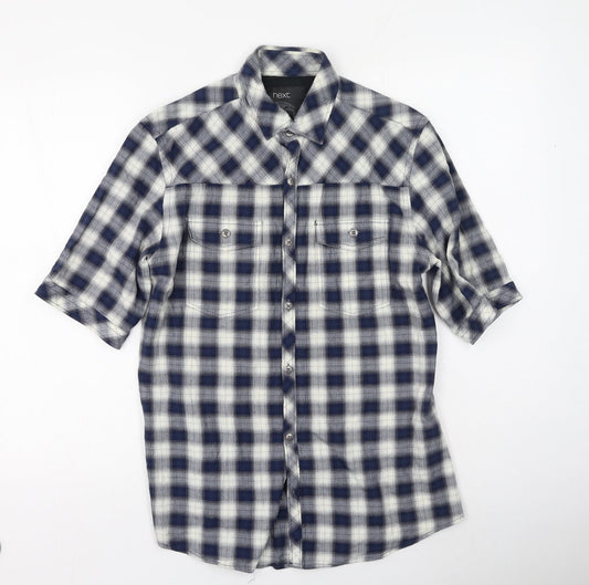 Mens UK Size S NEXT Blue  Button-Up Short Sleeve Casual Shirt