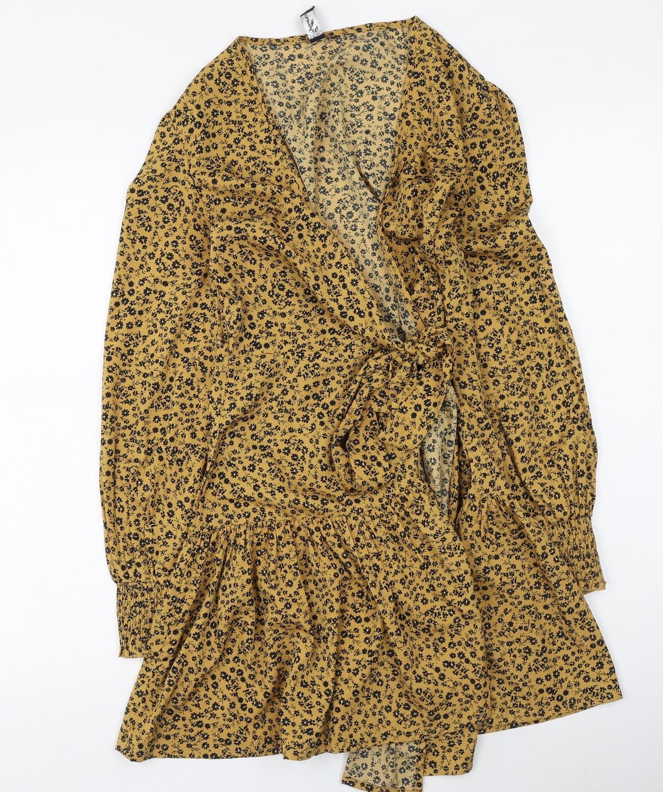 influence Womens Yellow Floral Polyester Wrap Dress  Size 6  V-Neck