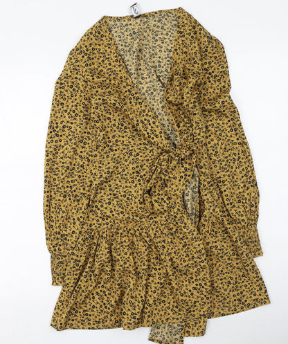 influence Womens Yellow Floral Polyester Wrap Dress  Size 6  V-Neck