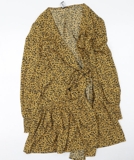 influence Womens Yellow Floral Polyester Wrap Dress  Size 6  V-Neck