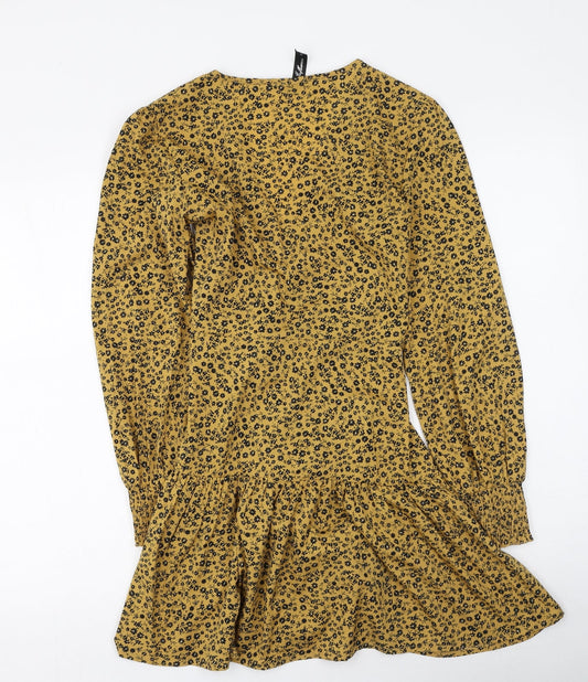 influence Womens Yellow Floral Polyester Wrap Dress  Size 6  V-Neck