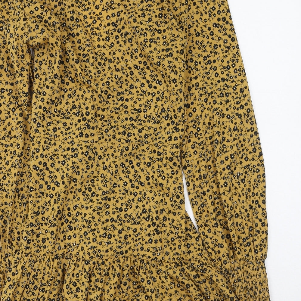 influence Womens Yellow Floral Polyester Wrap Dress  Size 6  V-Neck