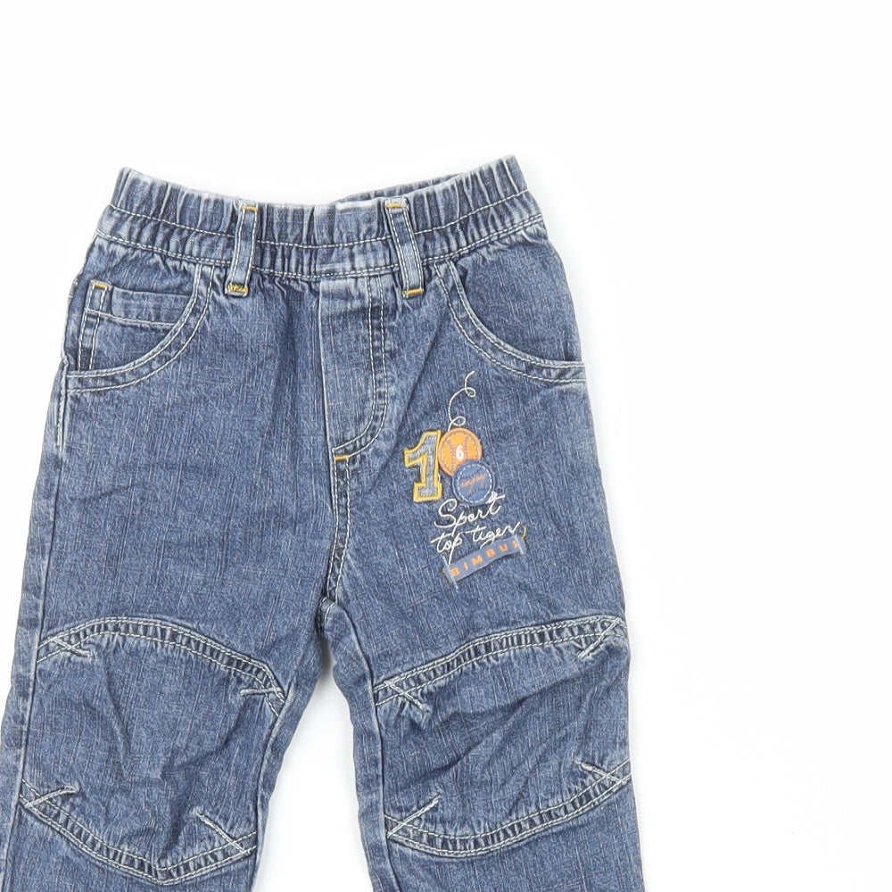 Bimbus   Boys Blue  100% Cotton Pedal Pusher Jeans Size 6-9 Months   - Sport Top Tiger
