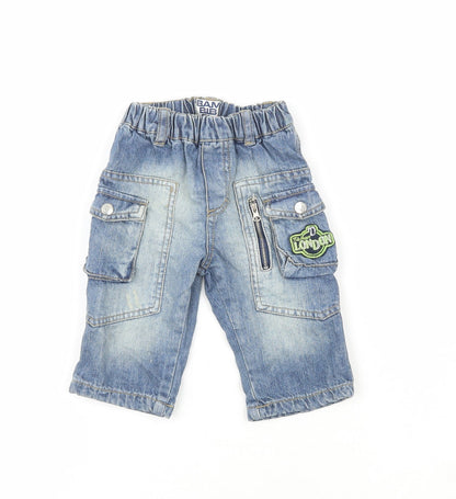 Bam Bib el Boys Blue  100% Cotton Pedal Pusher Jeans Size 6-9 Months   - London