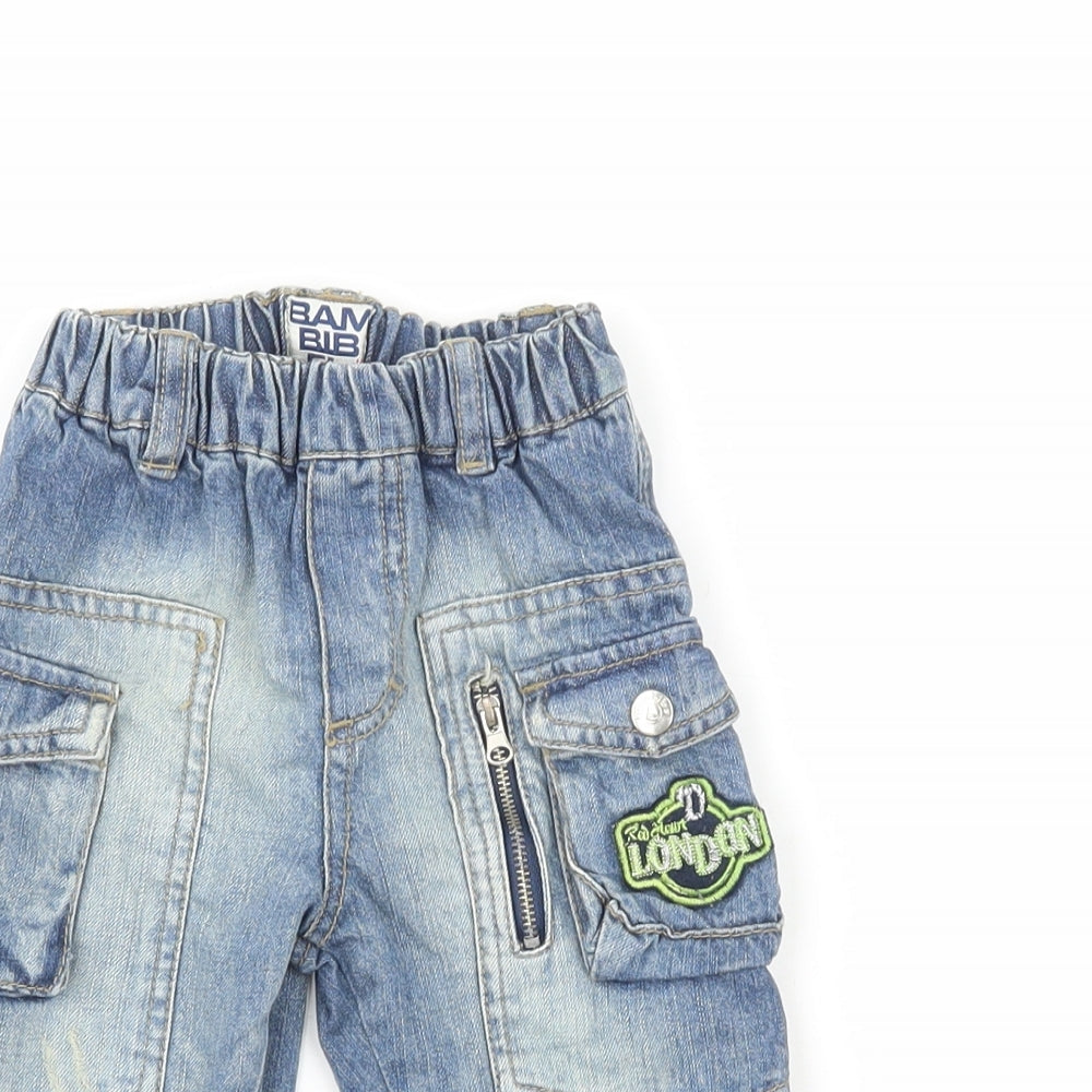 Bam Bib el Boys Blue  100% Cotton Pedal Pusher Jeans Size 6-9 Months   - London