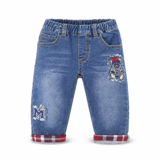 Minibandi Girls Blue  Cotton Pedal Pusher Jeans Size 12 Months   - Bear