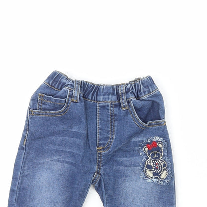Minibandi Girls Blue  Cotton Pedal Pusher Jeans Size 12 Months   - Bear
