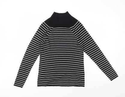 Marks and Spencers Womens Black High Neck Striped Viscose Pullover Jumper Size 12