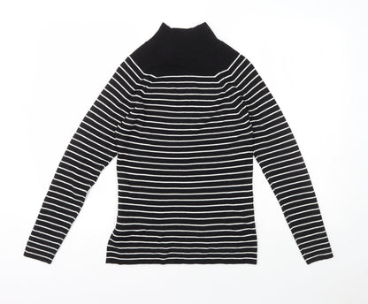 Marks and Spencers Womens Black High Neck Striped Viscose Pullover Jumper Size 12