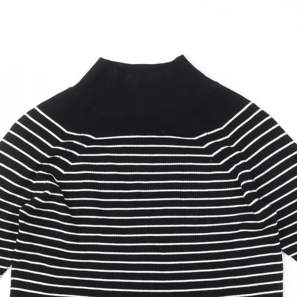 Marks and Spencers Womens Black High Neck Striped Viscose Pullover Jumper Size 12