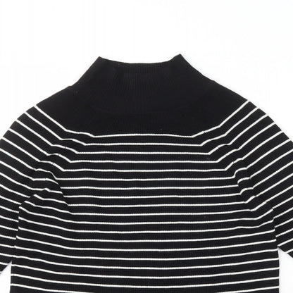Marks and Spencers Womens Black High Neck Striped Viscose Pullover Jumper Size 12