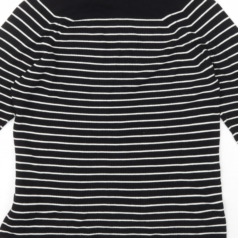 Marks and Spencers Womens Black High Neck Striped Viscose Pullover Jumper Size 12