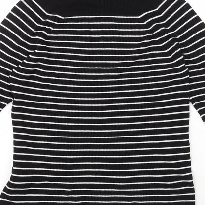 Marks and Spencers Womens Black High Neck Striped Viscose Pullover Jumper Size 12