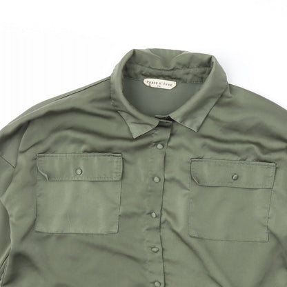 Peace and Love Womens Green  Polyester Basic Button-Up Size S Off the Shoulder