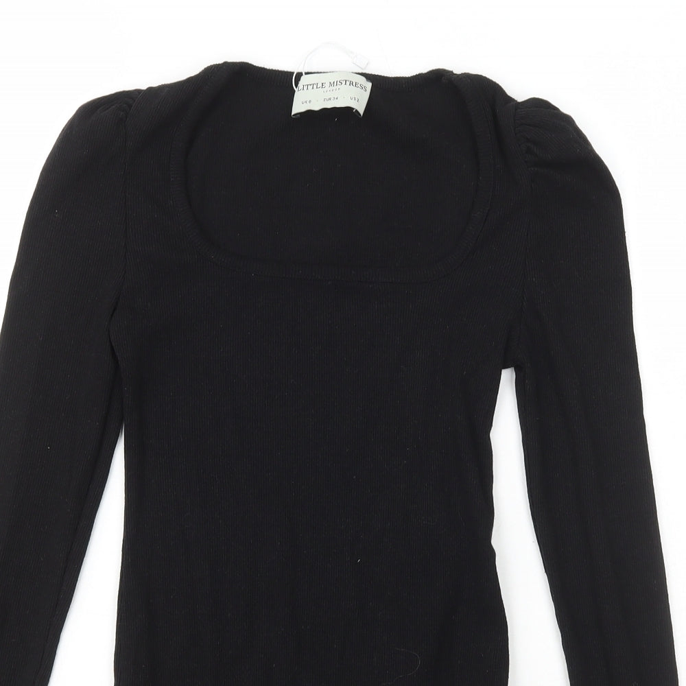 Little Mistress Womens Black  Cotton Bodysuit One-Piece Size 6
