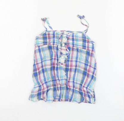 NEXT Girls Blue Plaid Cotton Basic Tank Size 6 Years Round Neck Pullover