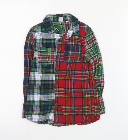 TU Boys Red Plaid Cotton Basic Button-Up Size 6 Years Collared Button