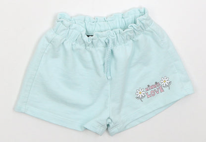 Zara Girls Blue  Cotton Cropped Trousers Size 18-24 Months  Drawstring - Minnie Love Sweat Shorts