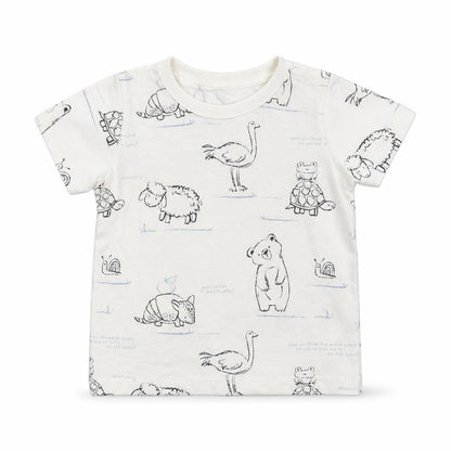 George Boys White  Cotton Basic T-Shirt Size 6-9 Months Crew Neck Pullover - Animals