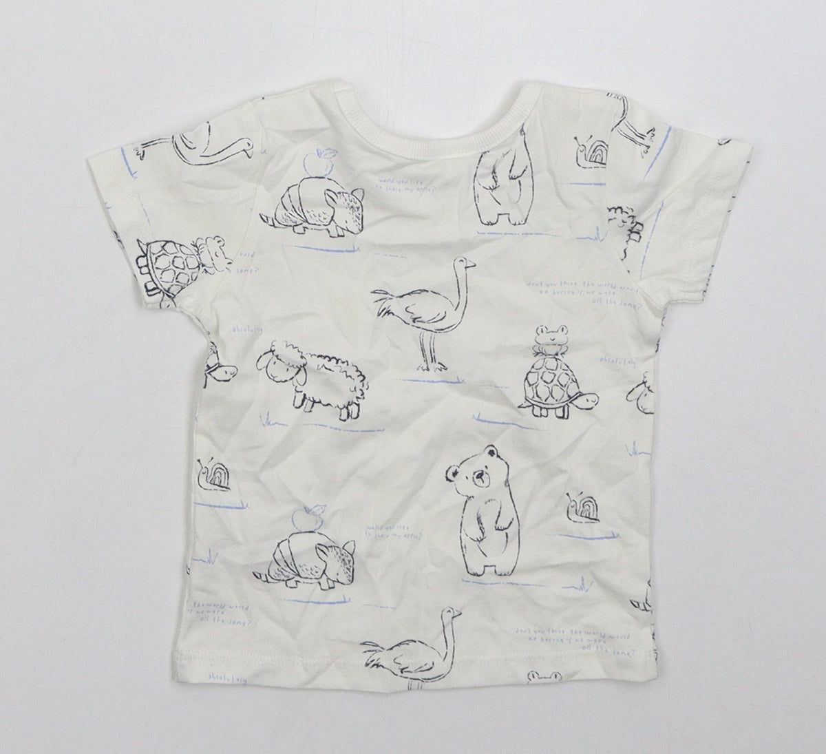 George Boys White  Cotton Basic T-Shirt Size 6-9 Months Crew Neck Pullover - Animals