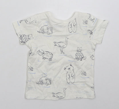 George Boys White  Cotton Basic T-Shirt Size 6-9 Months Crew Neck Pullover - Animals