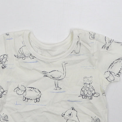 George Boys White  Cotton Basic T-Shirt Size 6-9 Months Crew Neck Pullover - Animals