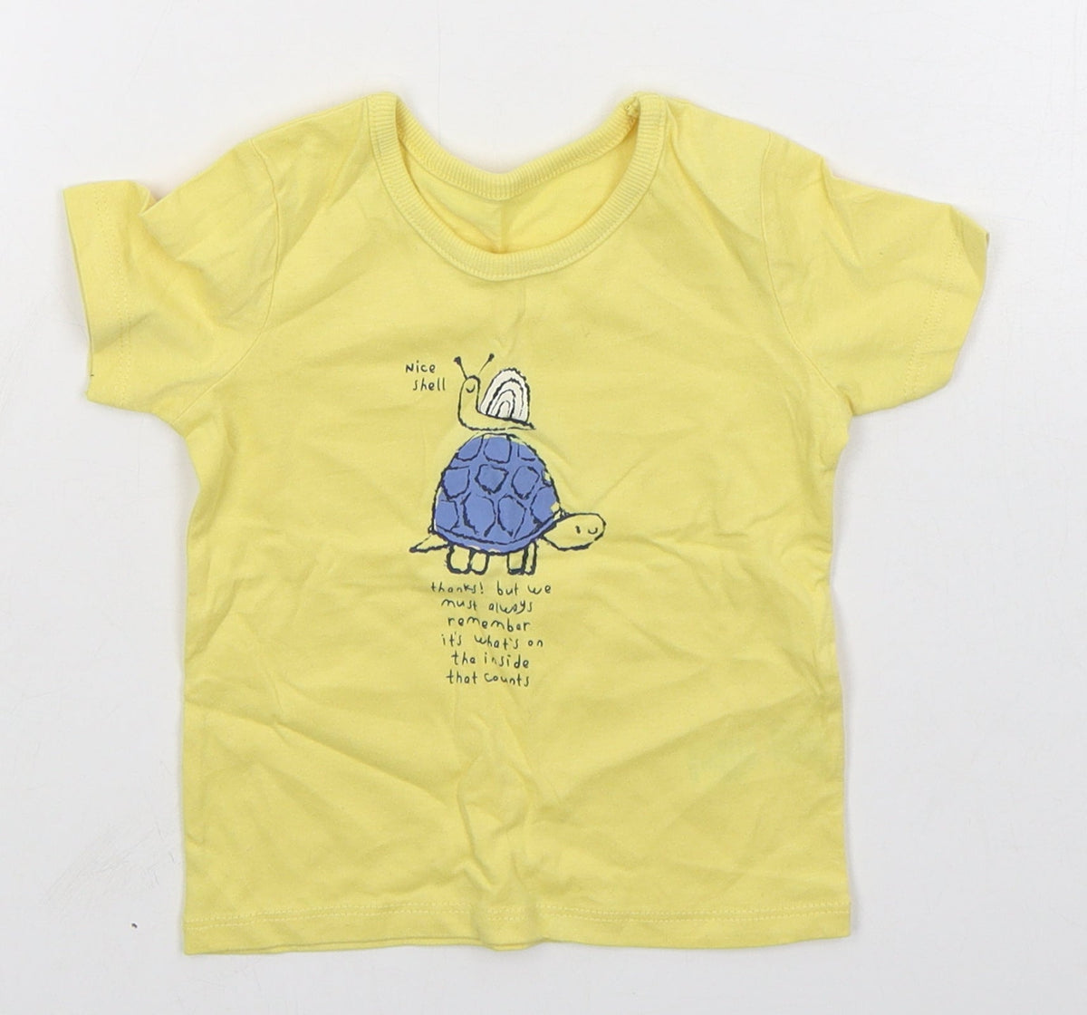 George Boys Yellow  Cotton Basic T-Shirt Size 6-9 Months Crew Neck Pullover - Turtle Snail