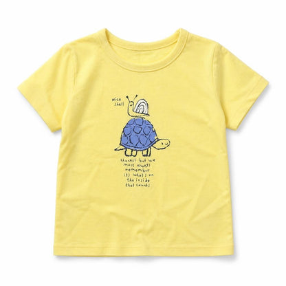 George Boys Yellow  Cotton Basic T-Shirt Size 6-9 Months Crew Neck Pullover - Turtle Snail